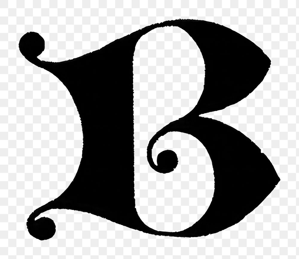 B letter PNG, gothic initials font, transparent background