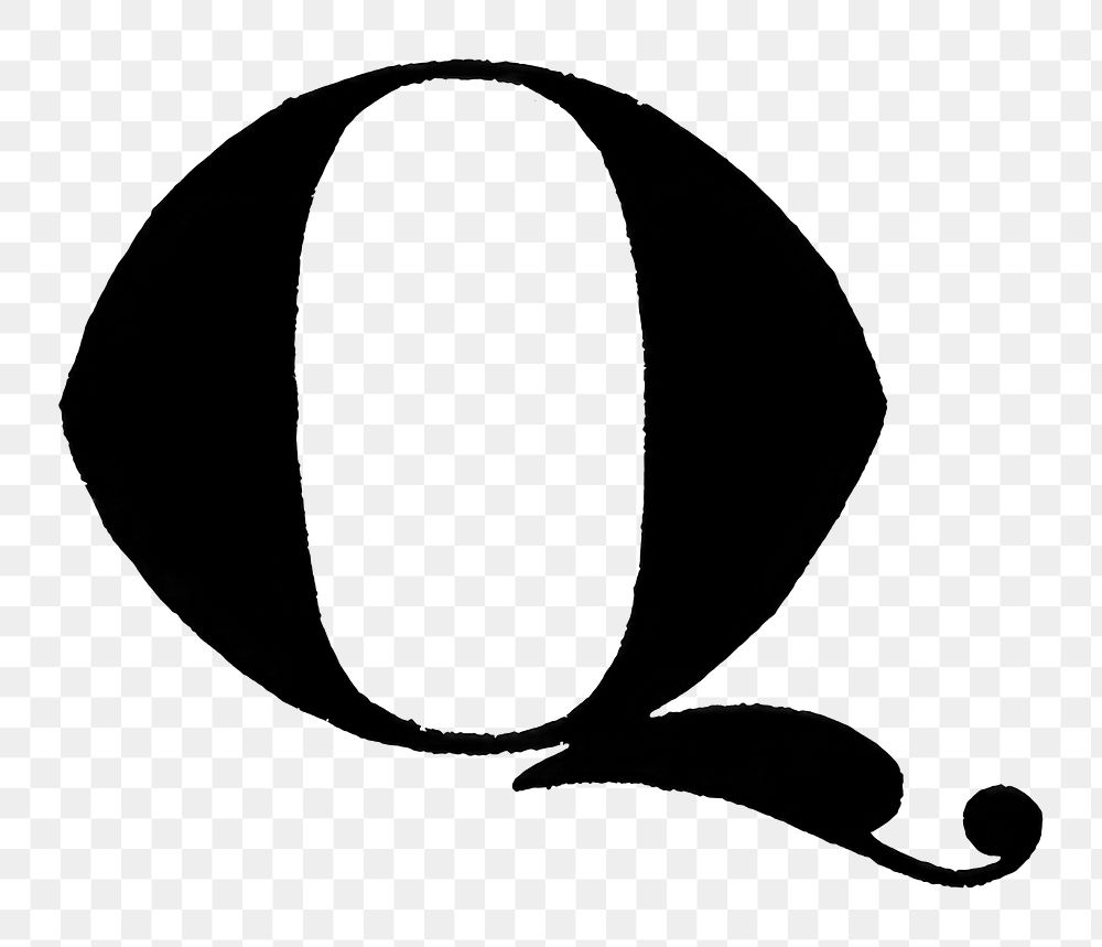 Q letter PNG, gothic initials font, transparent background
