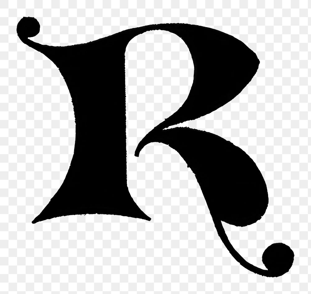 R letter PNG, gothic initials font, transparent background