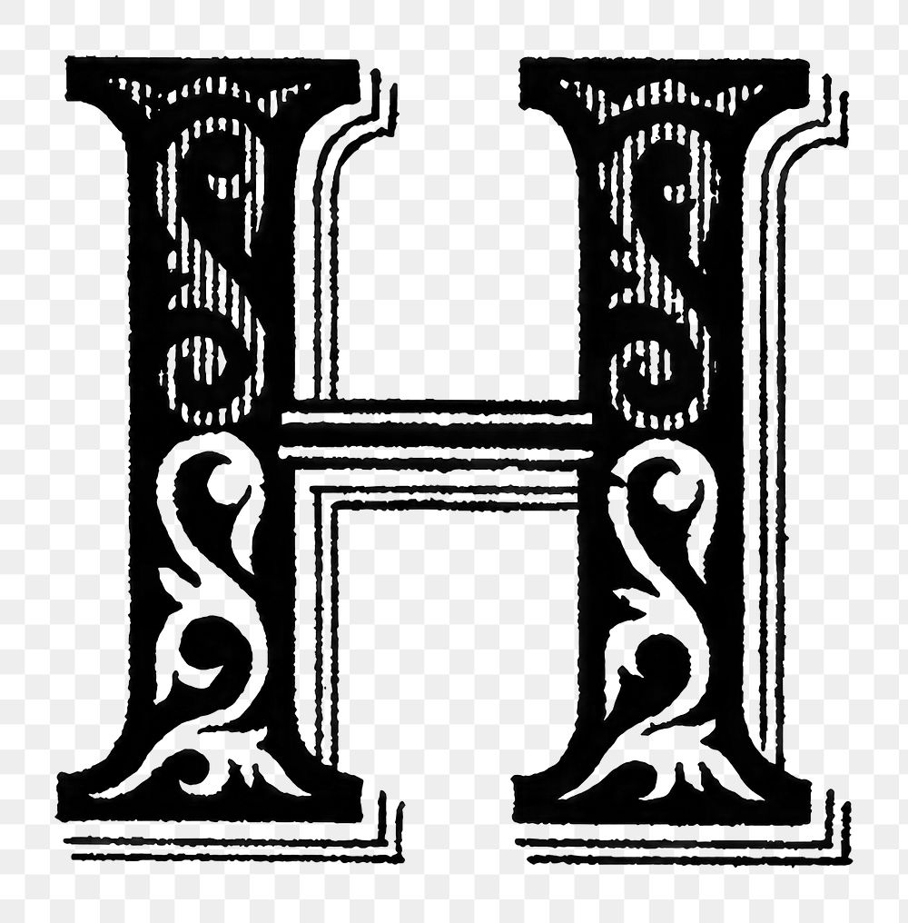 H letter PNG, ornamental font, transparent background