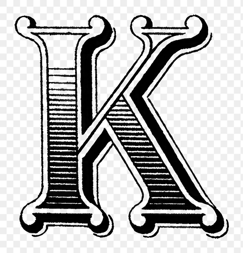 K letter PNG, ornamental font, transparent background