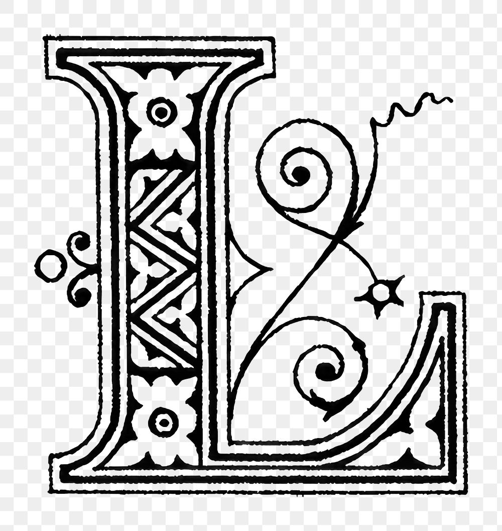 L letter PNG, ornamental font, transparent background