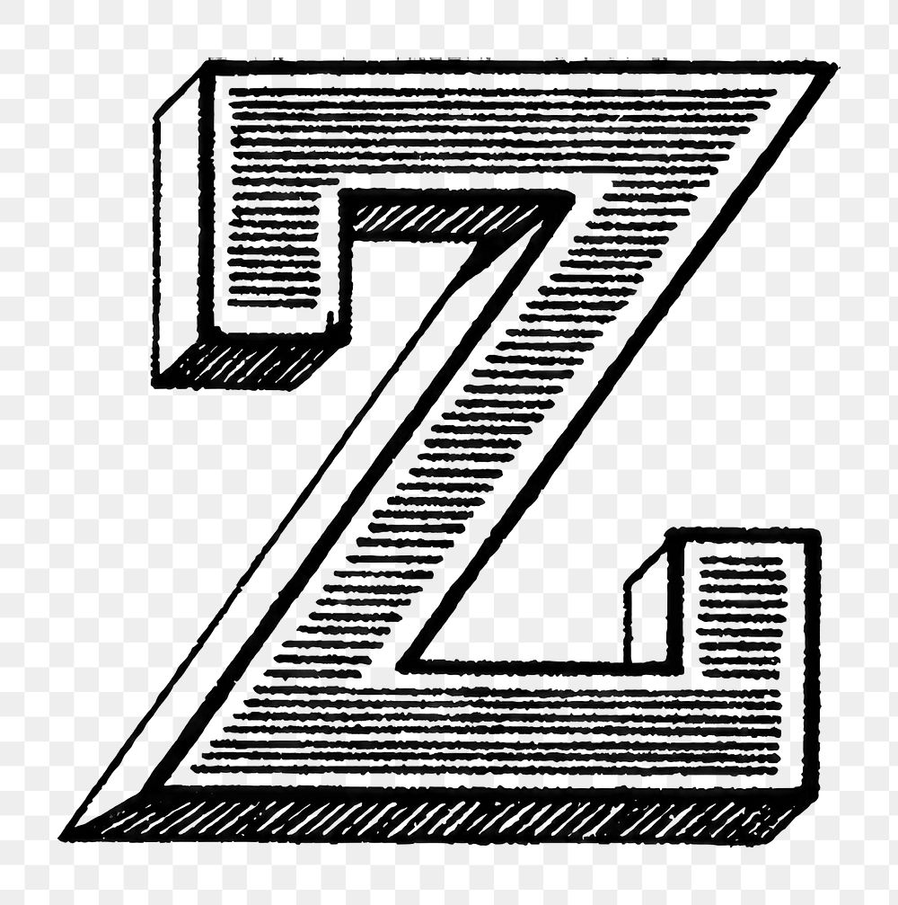 Z letter PNG, ornamental font, transparent background