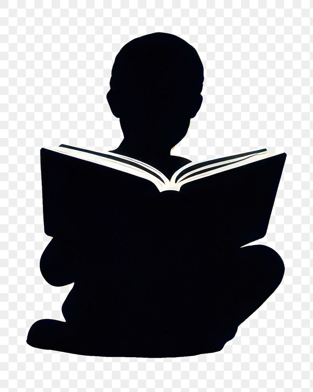 PNG Child reading book silhouette cross-legged publication. AI generated Image by rawpixel.