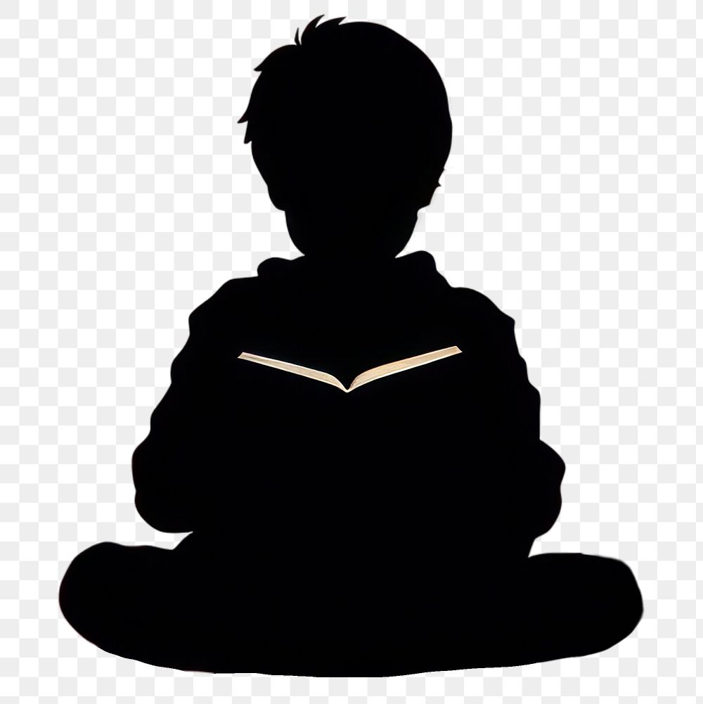 PNG Child reading book silhouette cross-legged backlighting. AI generated Image by rawpixel.
