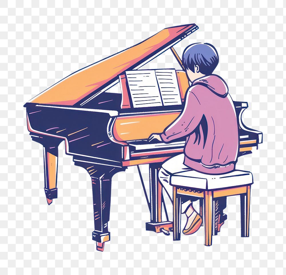 PNG Kid playing piano flat illustration recreation performer keyboard.