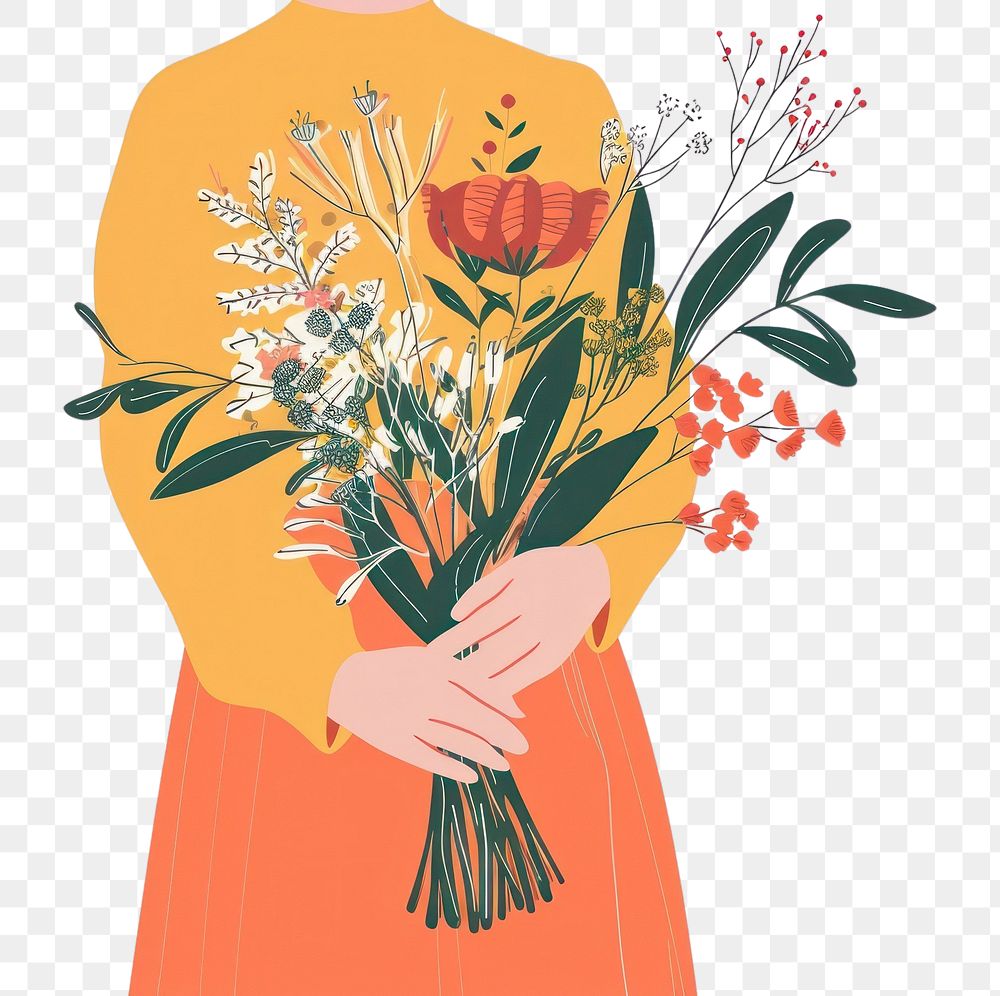 PNG Person holding bouquet flat illustration art graphics clothing.
