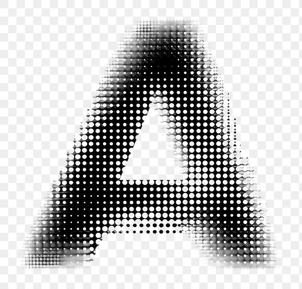 Halftone letter A text white background triangle.