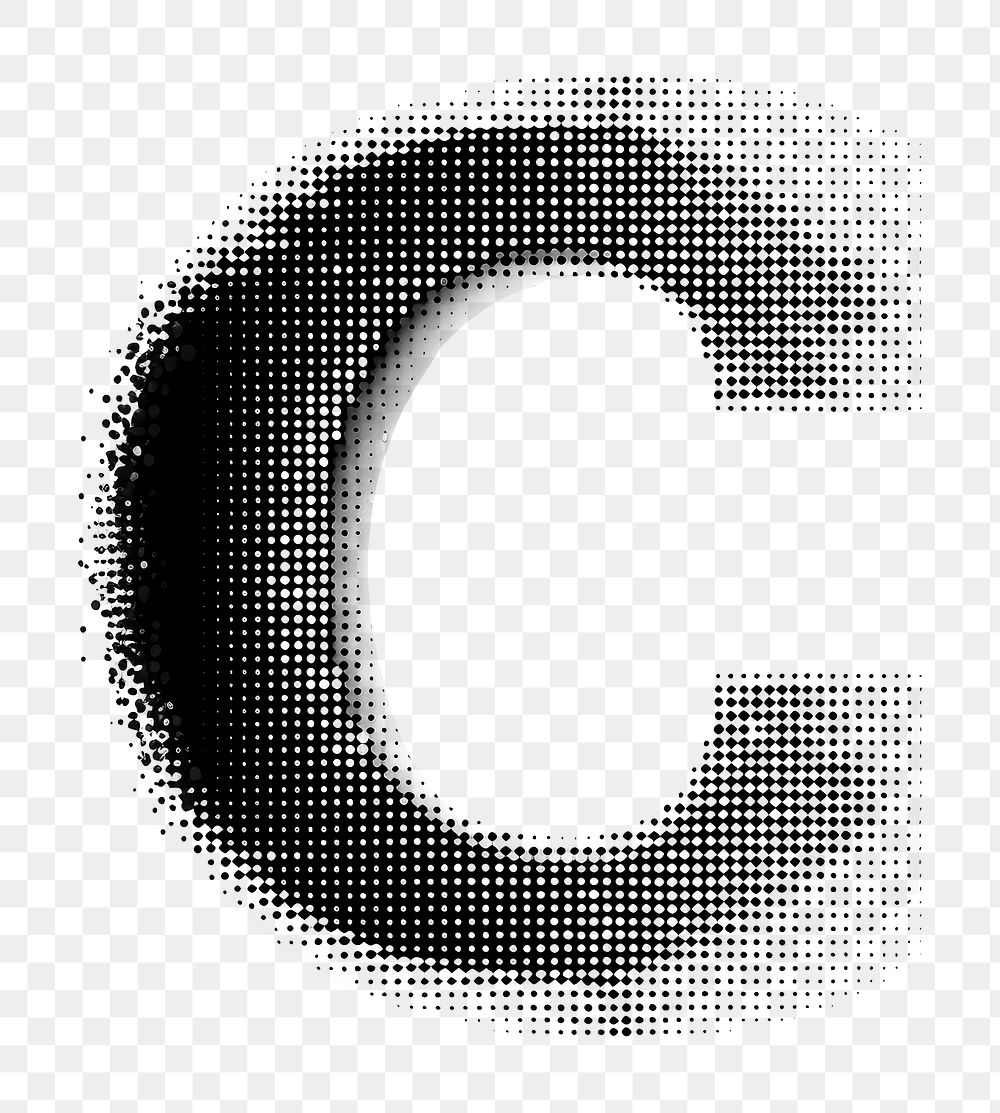 Halftone letter C backgrounds text white background.