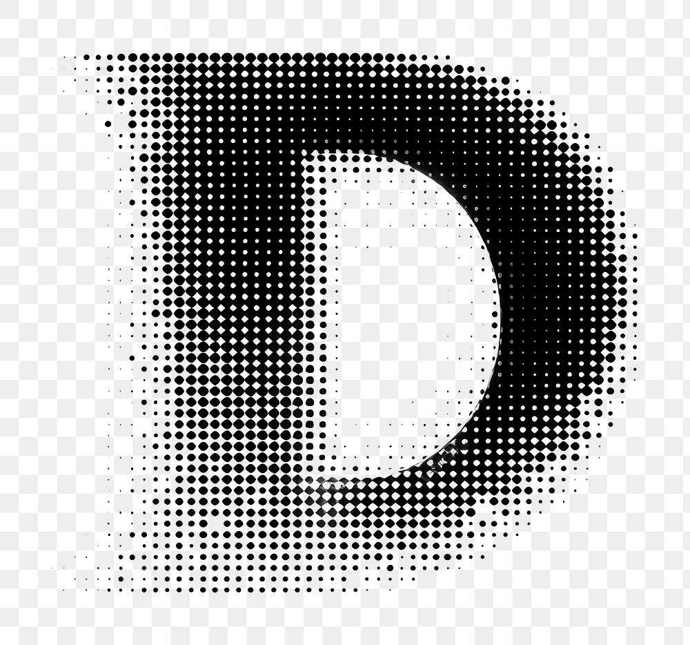 Halftone letter D backgrounds text white background.