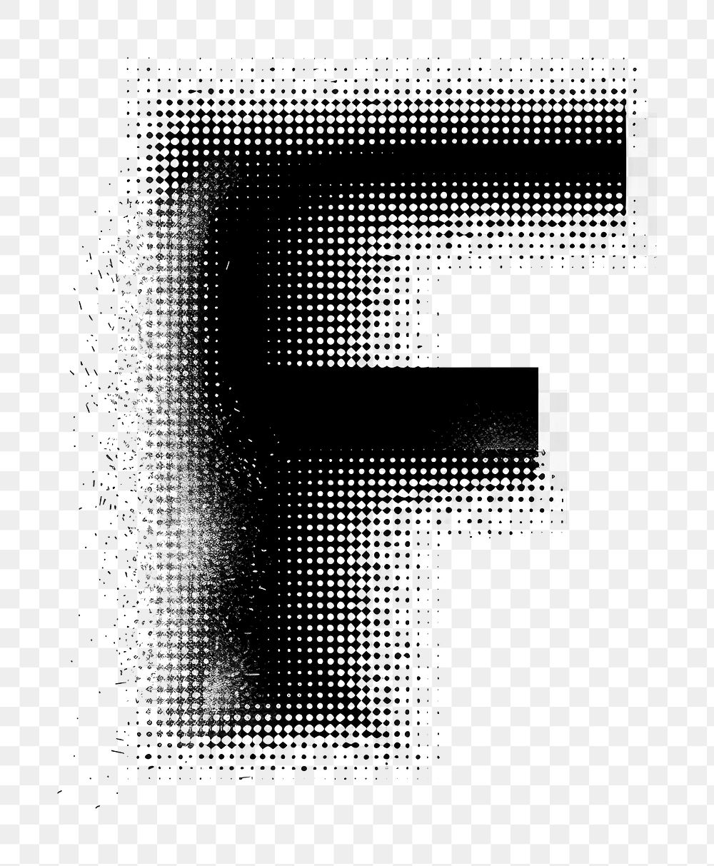 Halftone letter F backgrounds number black.
