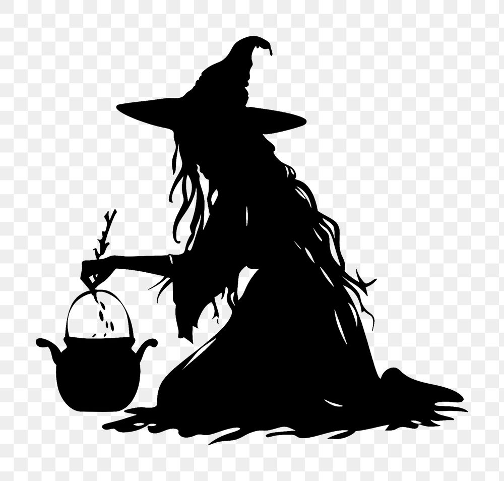 PNG Witch behind a potion pot silhouette female person adult.