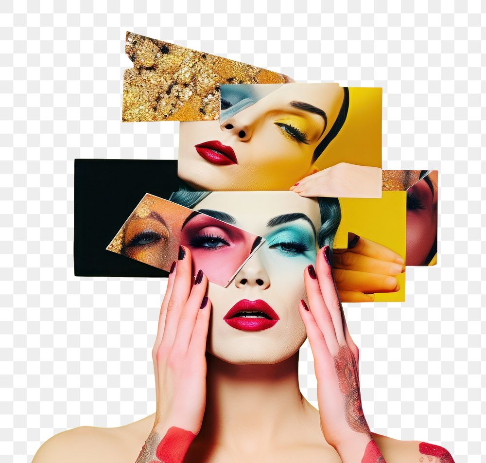 PNG  Symbolic mixed collage graphic element representing of drag queen Performances cosmetics person female.