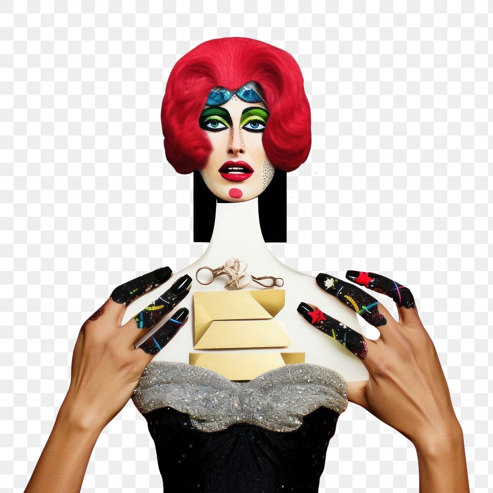 PNG  Symbolic mixed collage graphic element representing of drag queen female person adult.