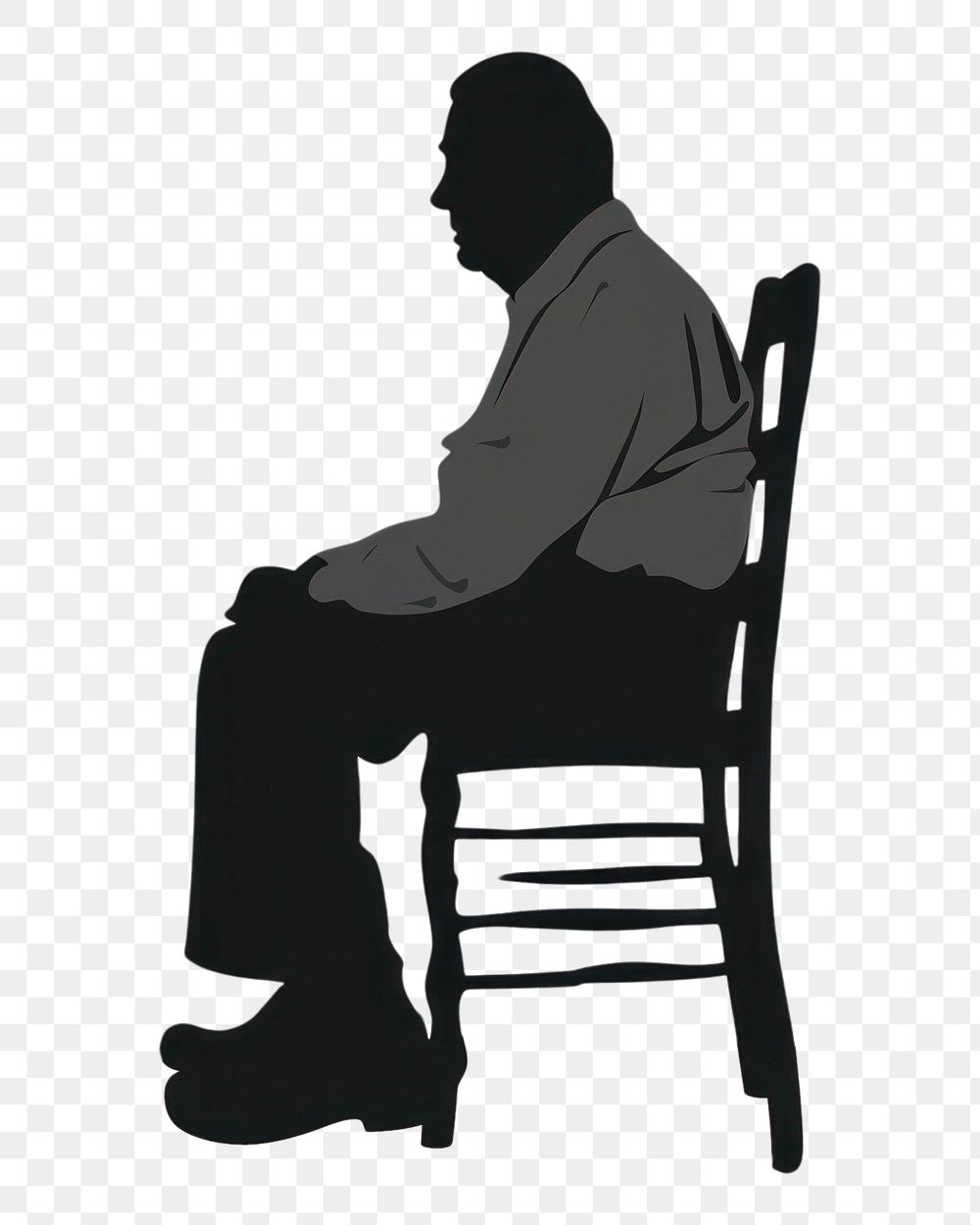 PNG  One elderly on chair silhouette furniture clothing.