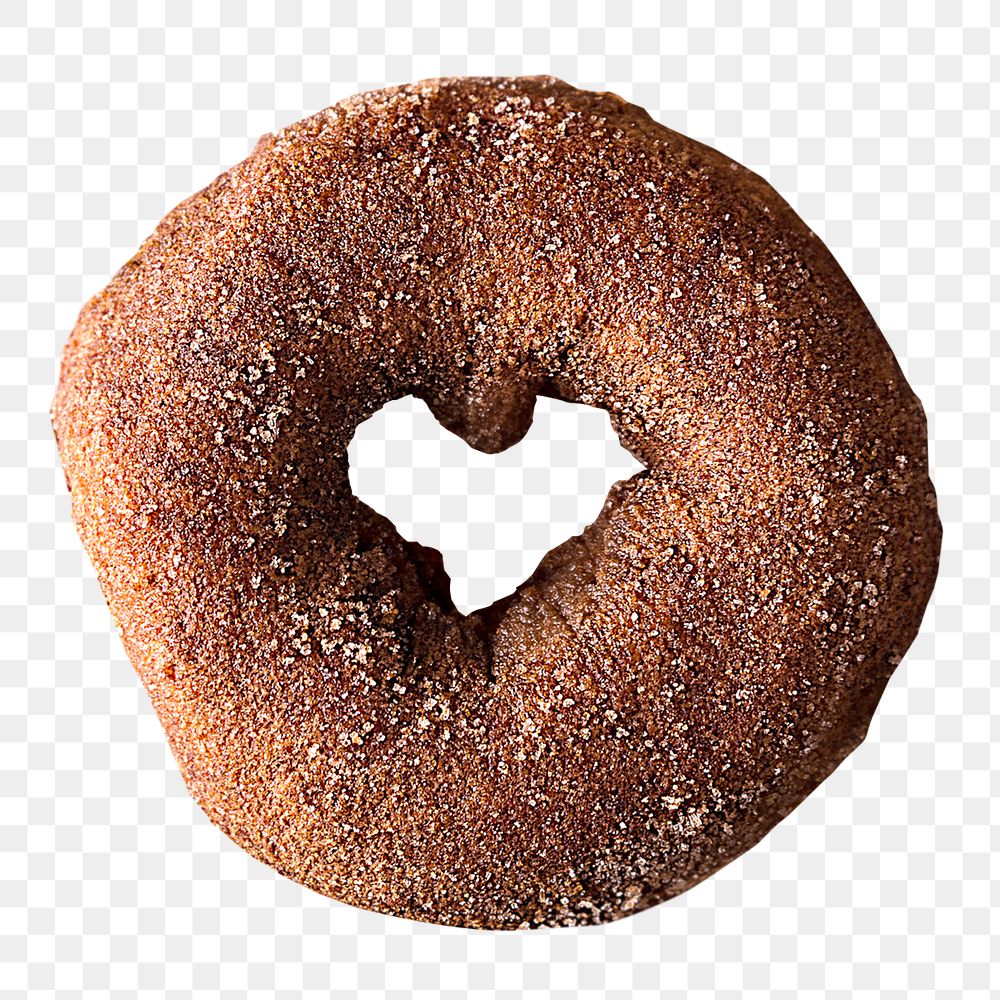 Png brown donut with heart hole  sticker, transparent background