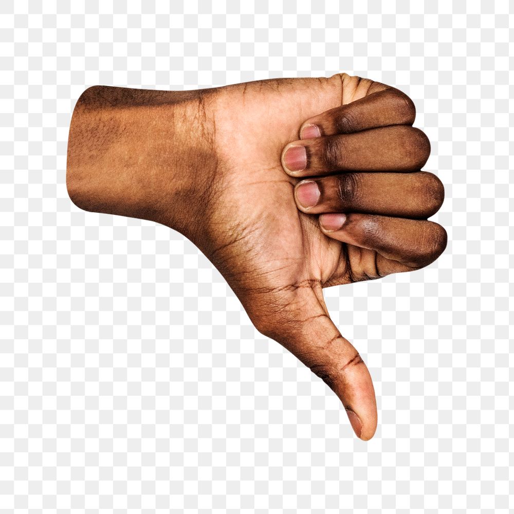 Thumbs down png black hand gesture sticker, dislike sign language on transparent background