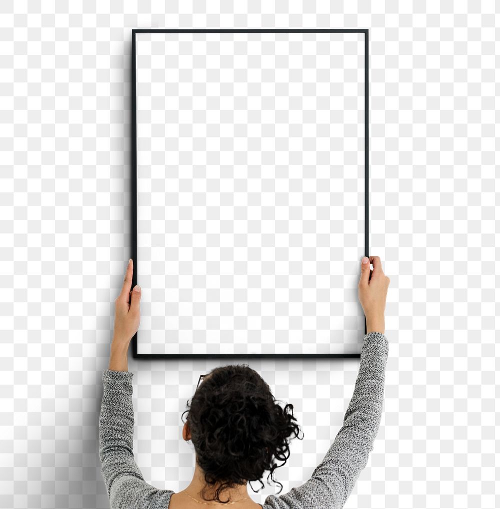 Woman hanging a picture frame transparent png
