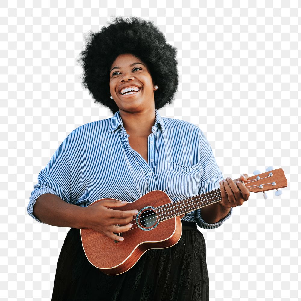 Woman playing ukulele png cut out, summer vacation, transparent background