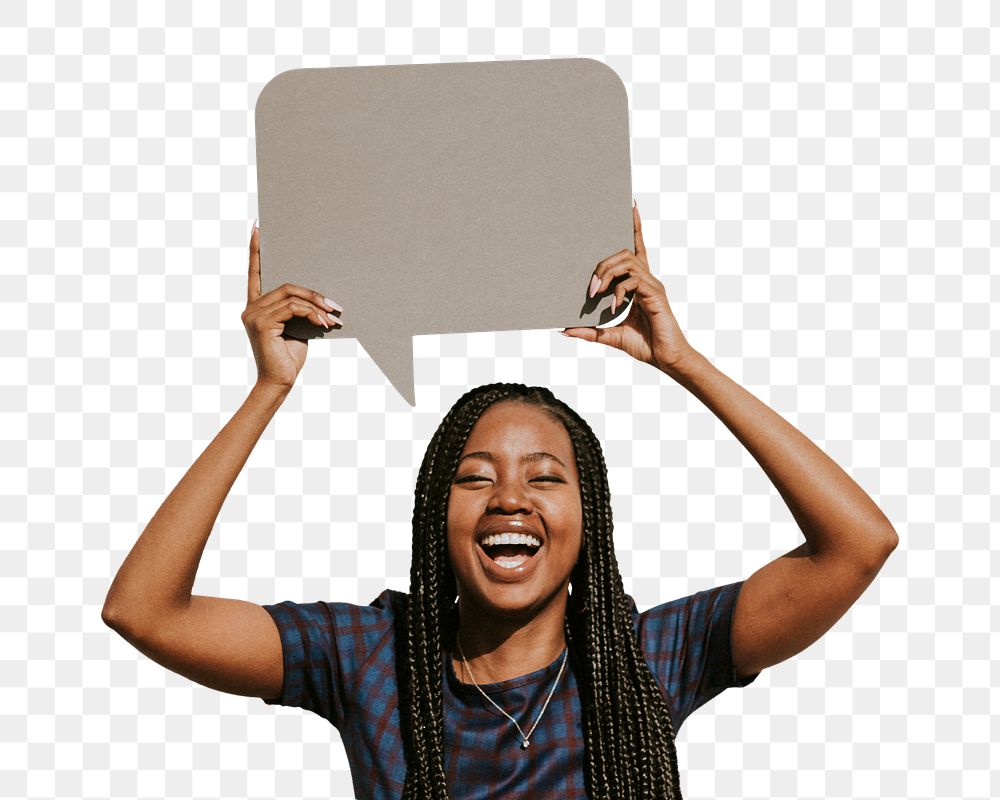Woman png holding speech bubble cut out