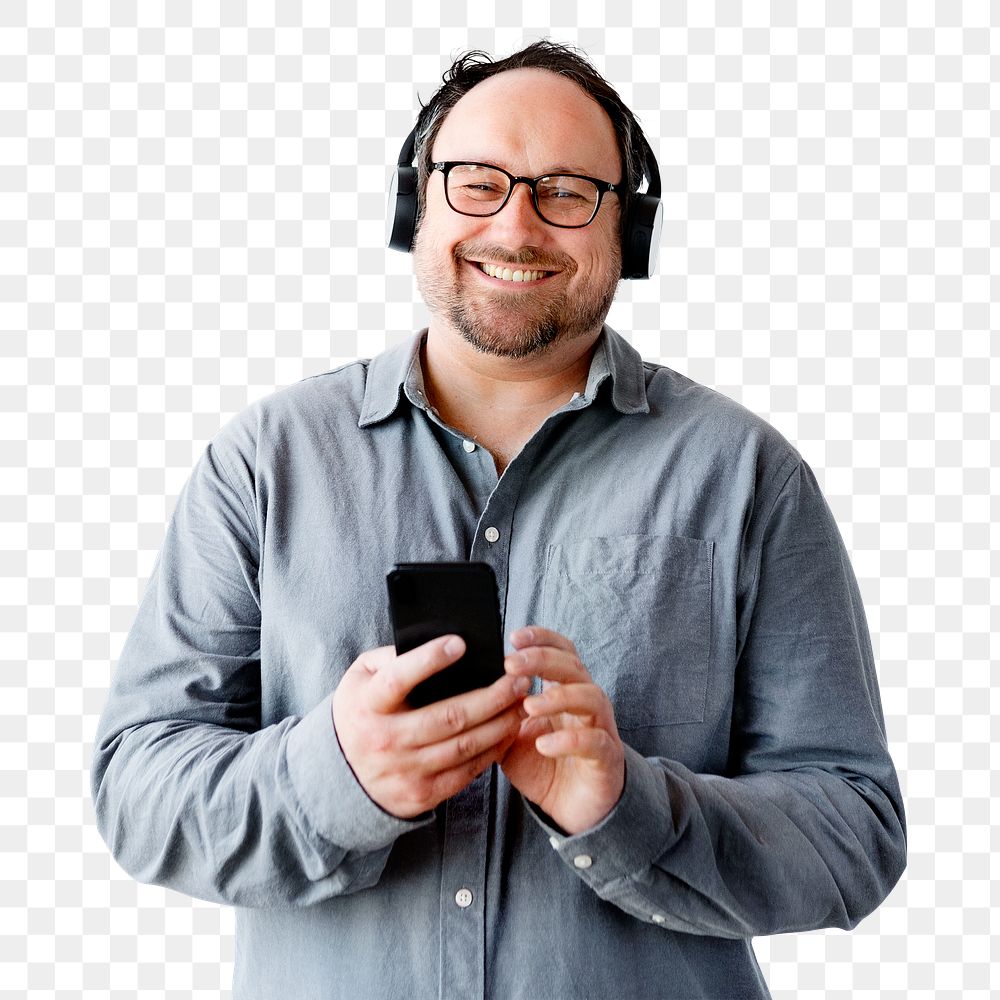 Cheerful man enjoying the music  transparent png