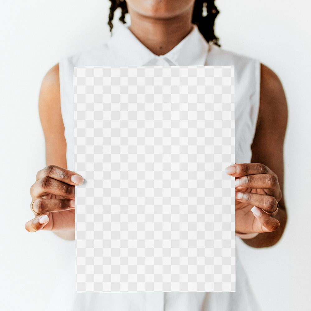 Paper PNG mockup, woman holding