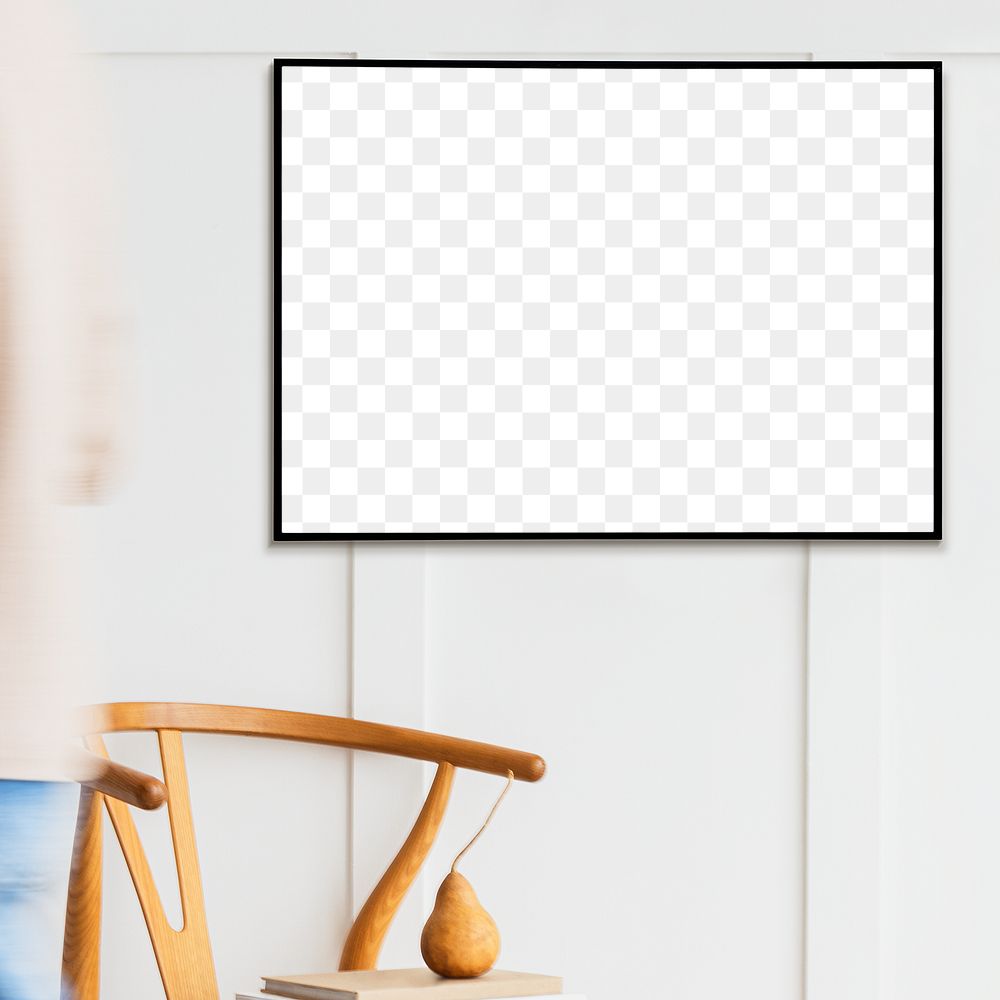 Black photo frame on a white wall mockup