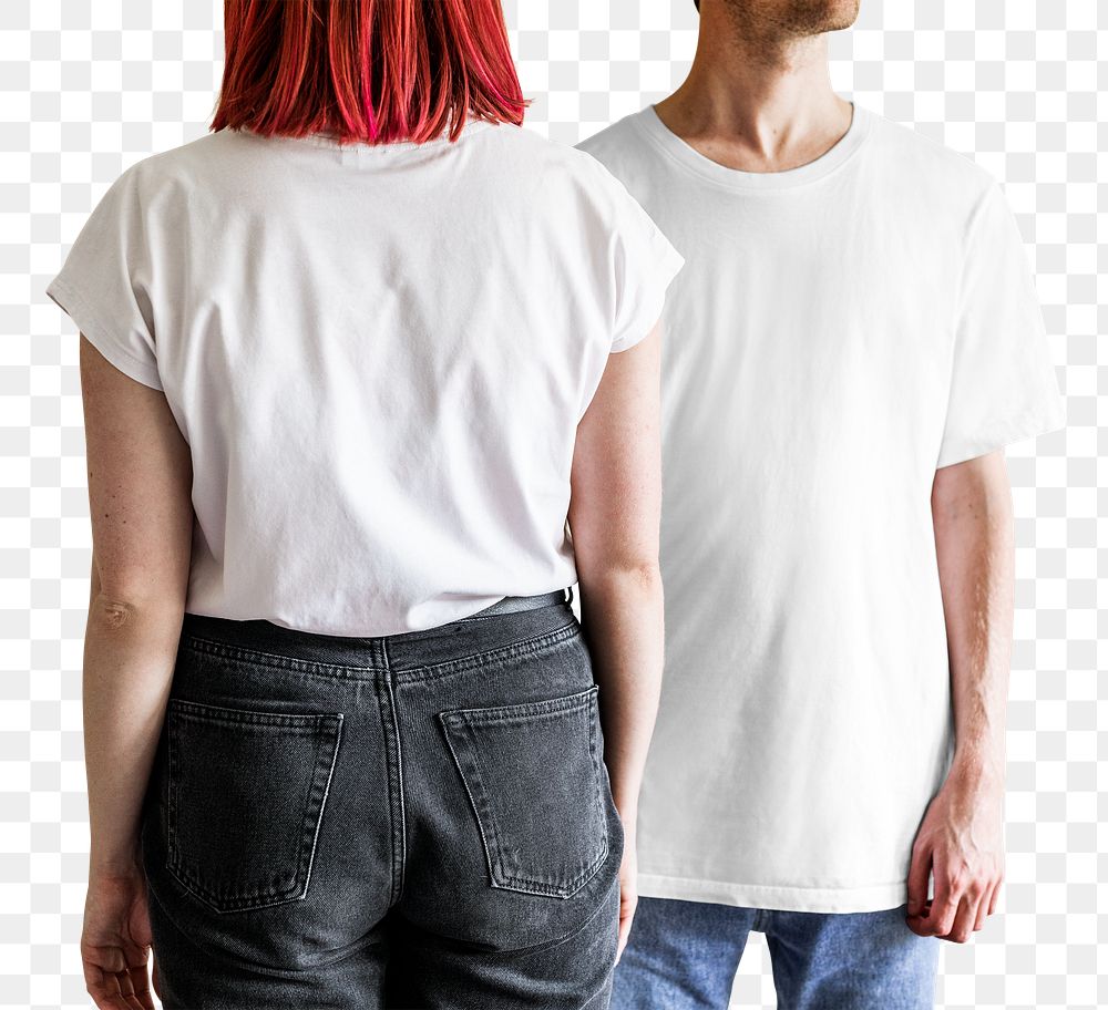 Couple's white tee mockup png casual apparel 
