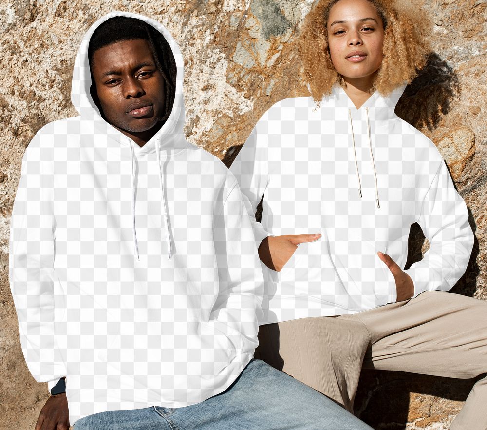 Png simple hoodie mockup men and women apparel outdoor shoot