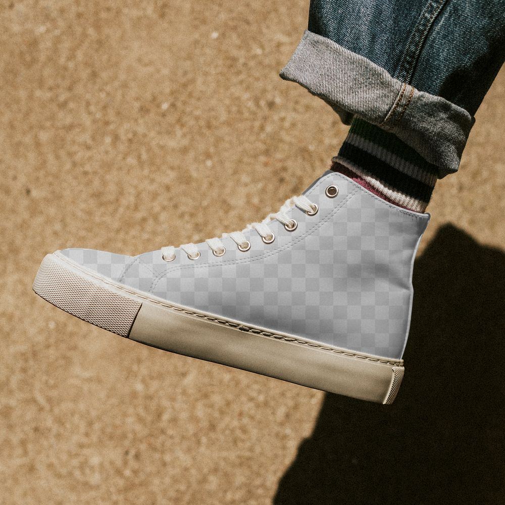 High top sneakers png mockup on jeans model casual style