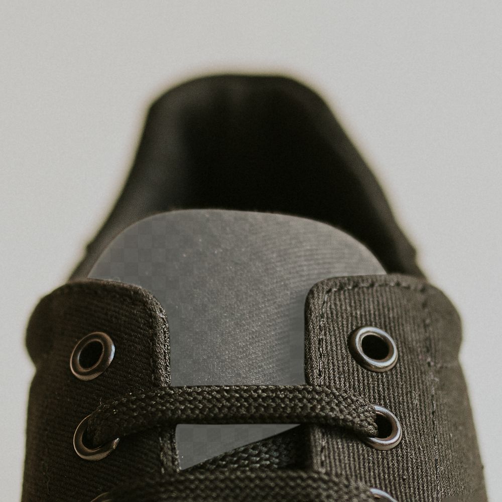 Png black canvas sneaker shoes label mockup