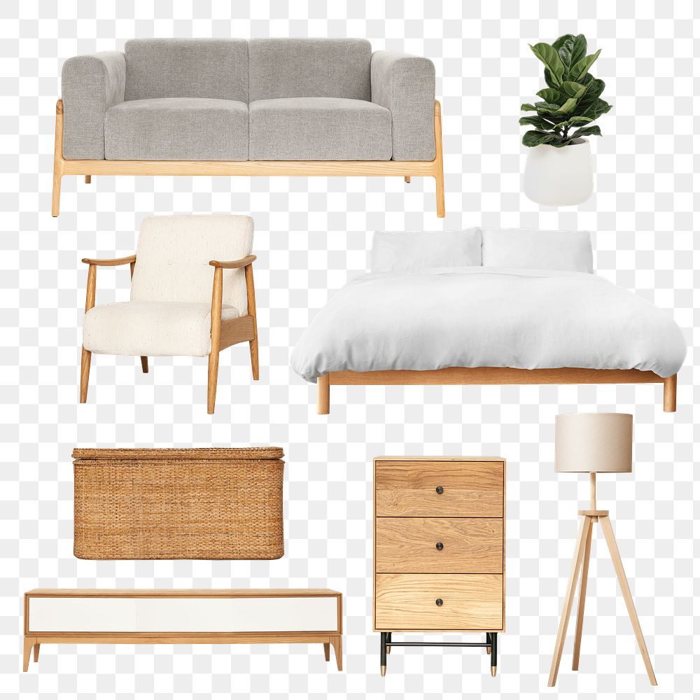 Wooden furniture png sticker set