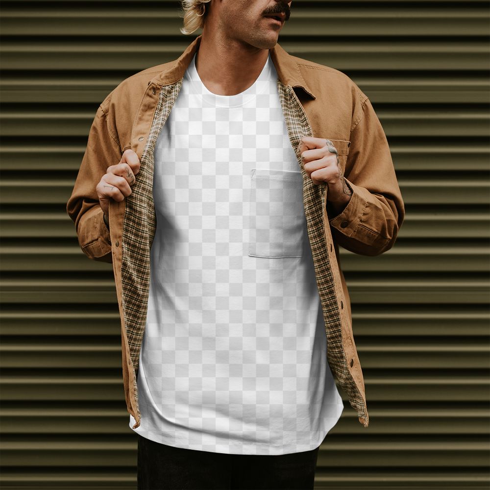 T-shirt png mockup on casual men's fashion