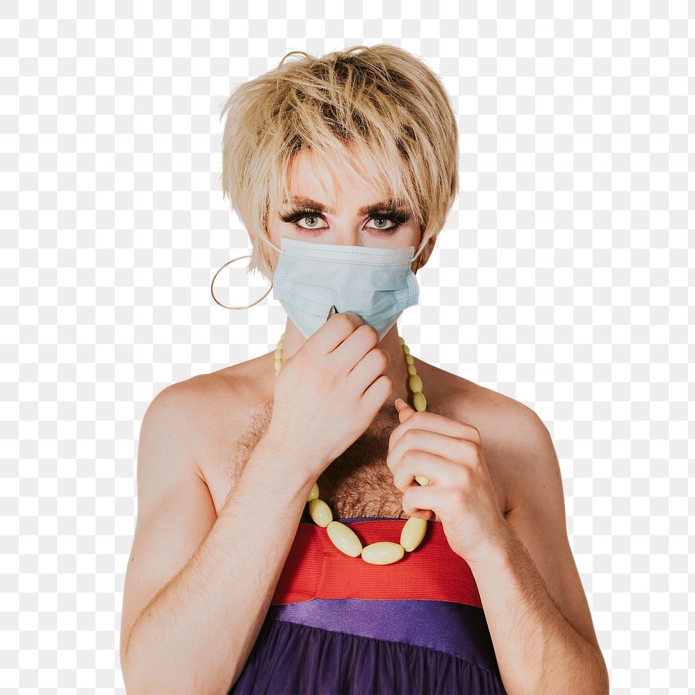 Drag queen artist png wearing surgical face mask in the new normal