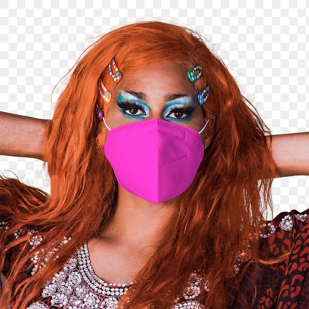 Drag queen png wearing pink face mask in the new normal