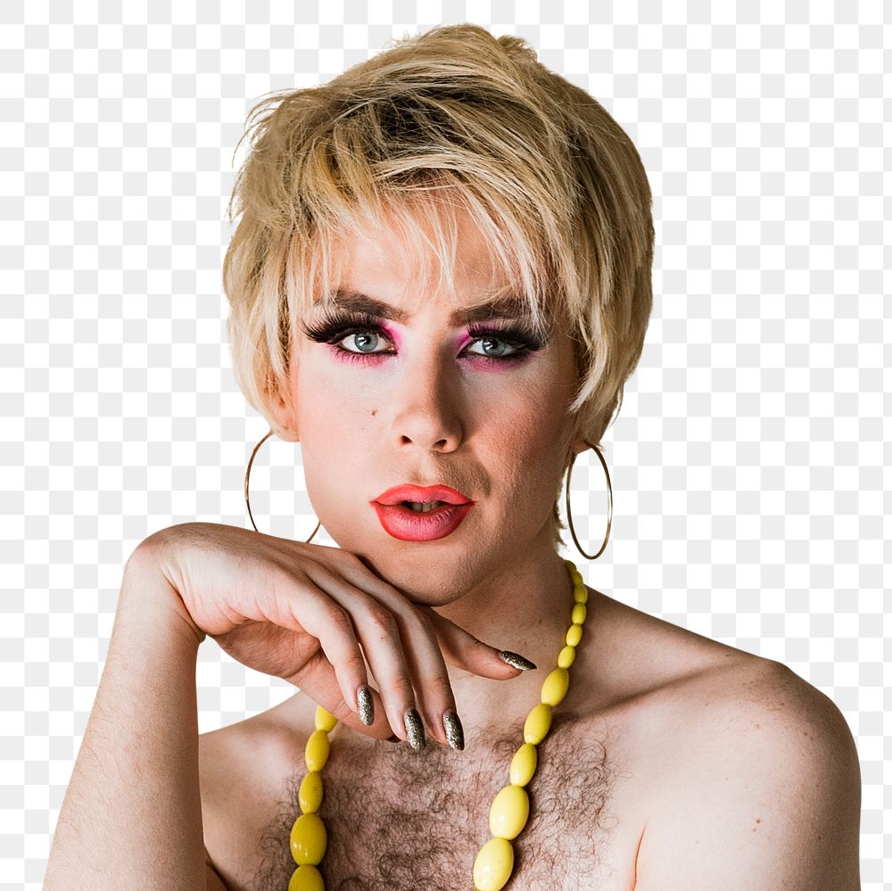 Blond drag queen png, wearing makeup portrait