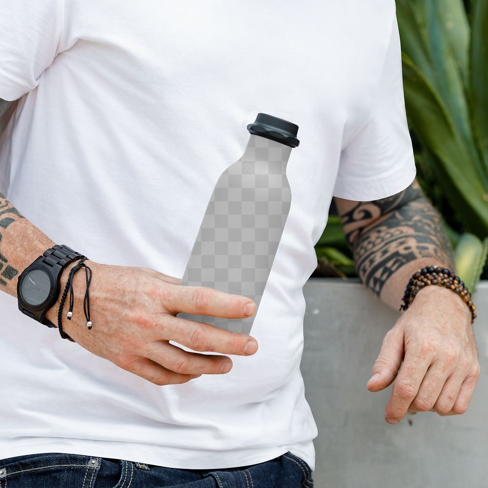 Water bottle png, transparent mockup, zero waste product