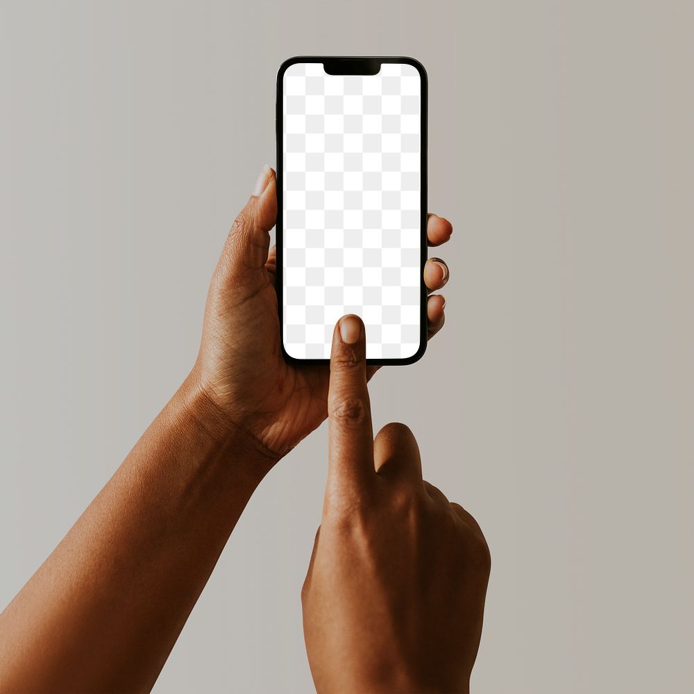 Smartphone screen mockup png, person taking a selfie photo with phone camera