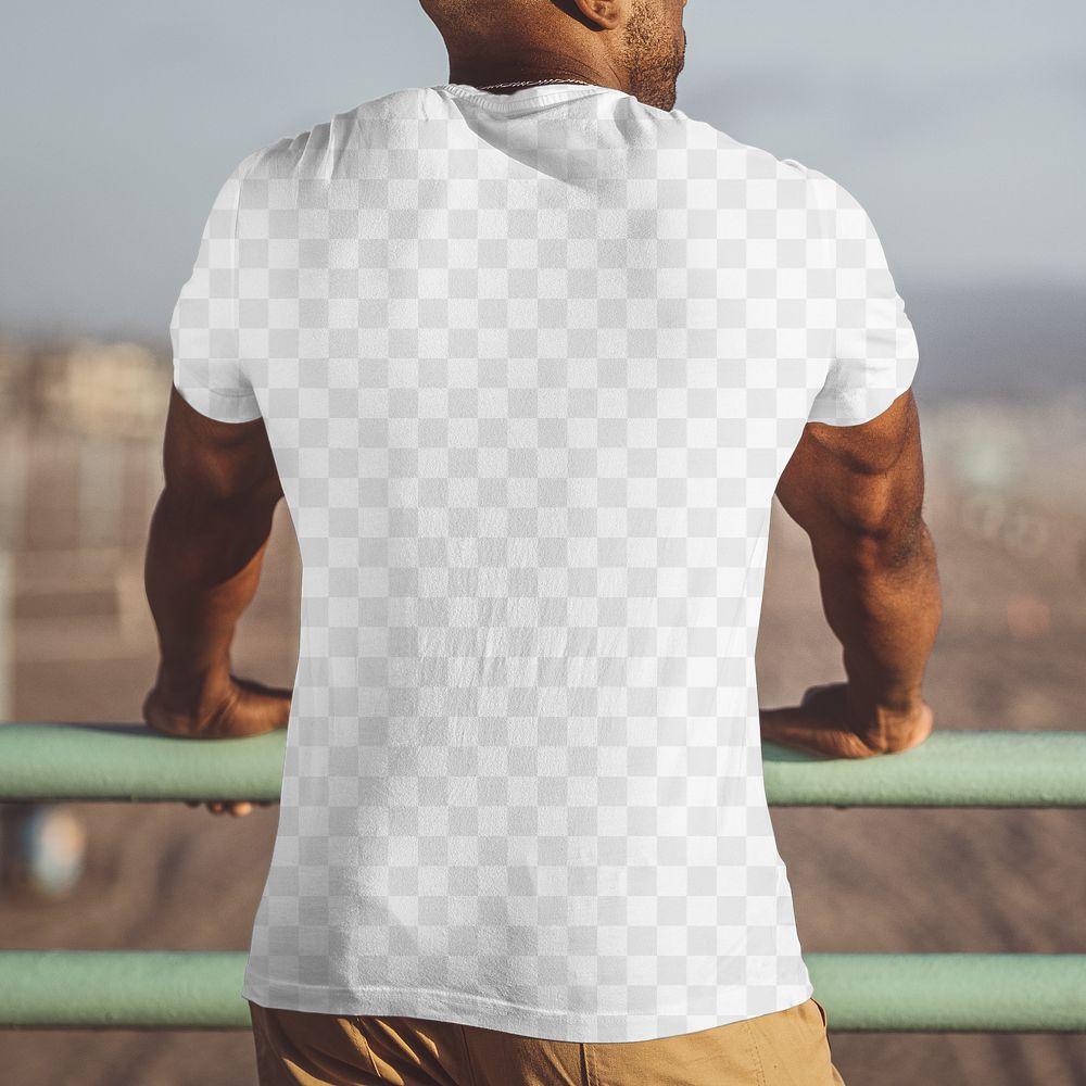 Men's shirt mockup png, backside of African American man
