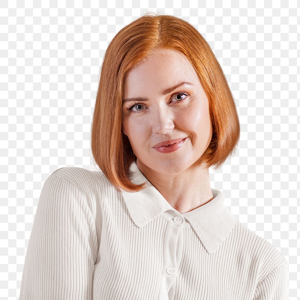 PNG ginger-haired woman in beige shirt