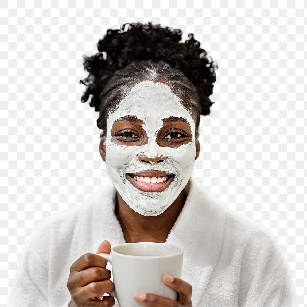 Png facial mask woman sticker, self-care design, transparent background
