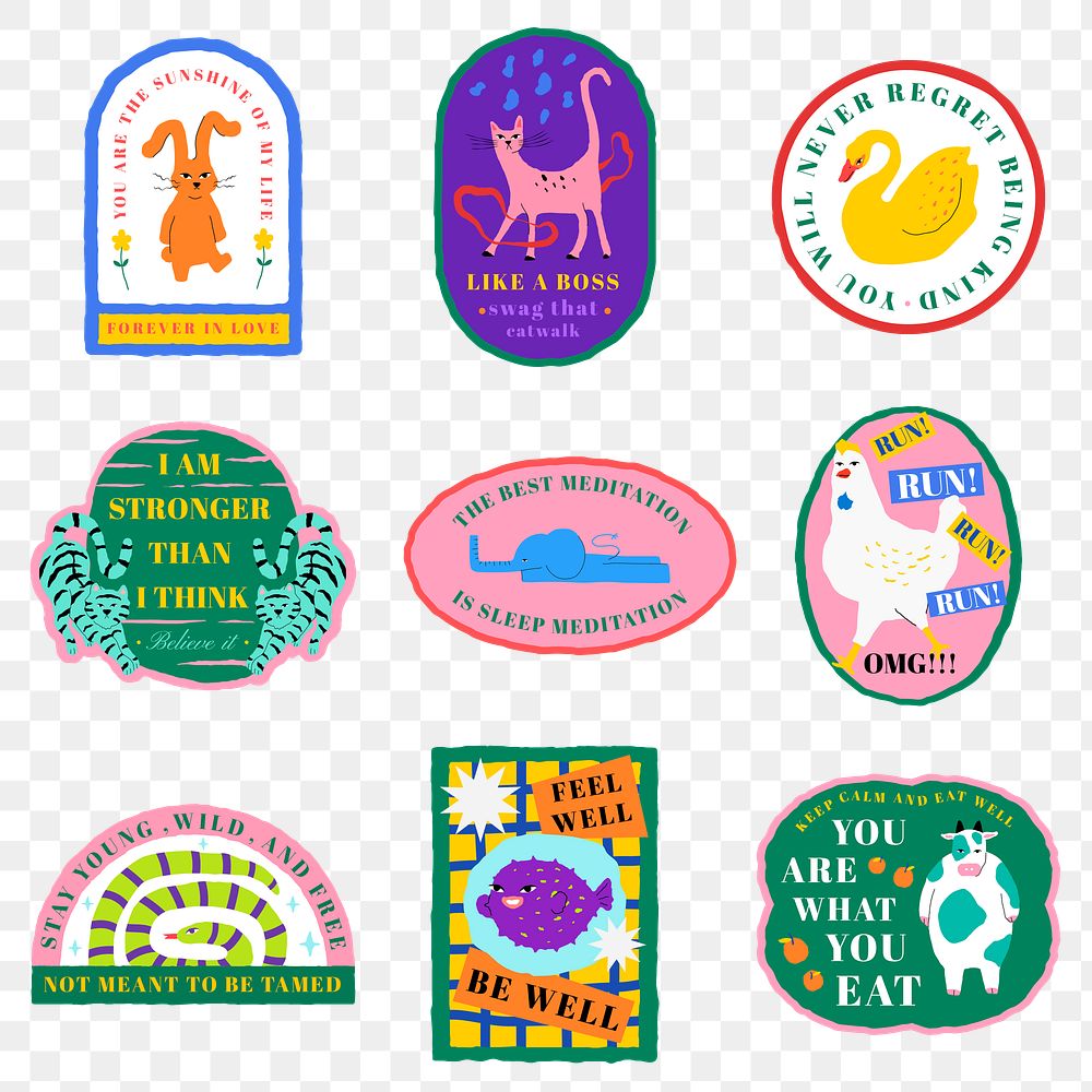 Png animal badge with motivational quote set