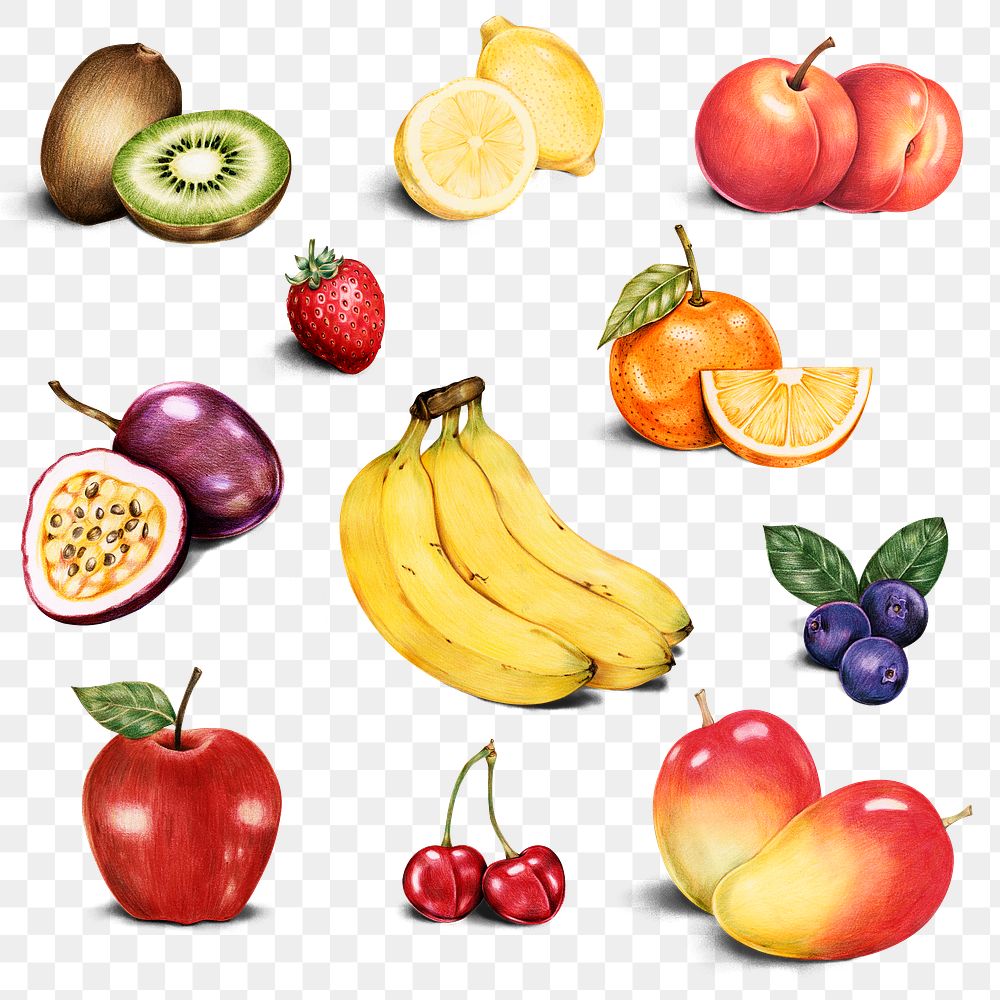 Fruits illustration png organic food hand drawn mixed