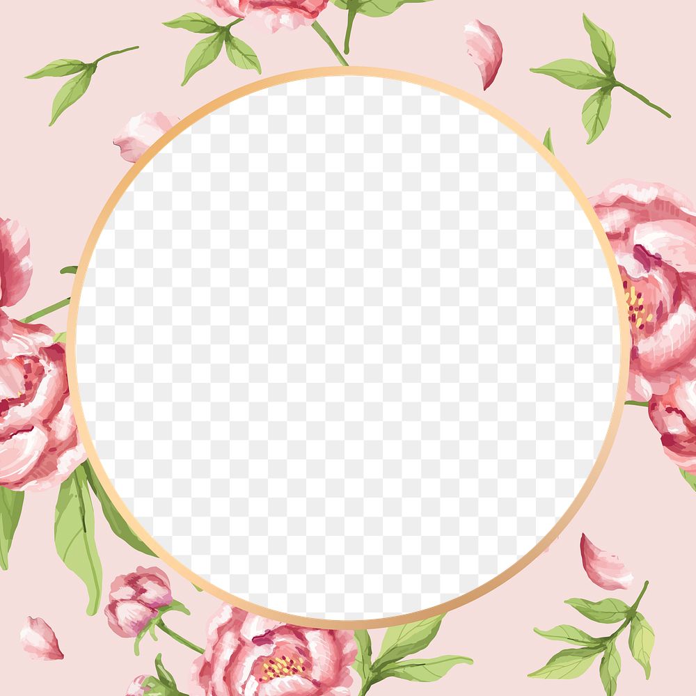 Gold round peony flower frame | Free PNG - rawpixel