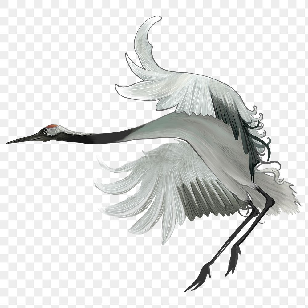 Crane bird png sticker, Japanese traditional animal illustration