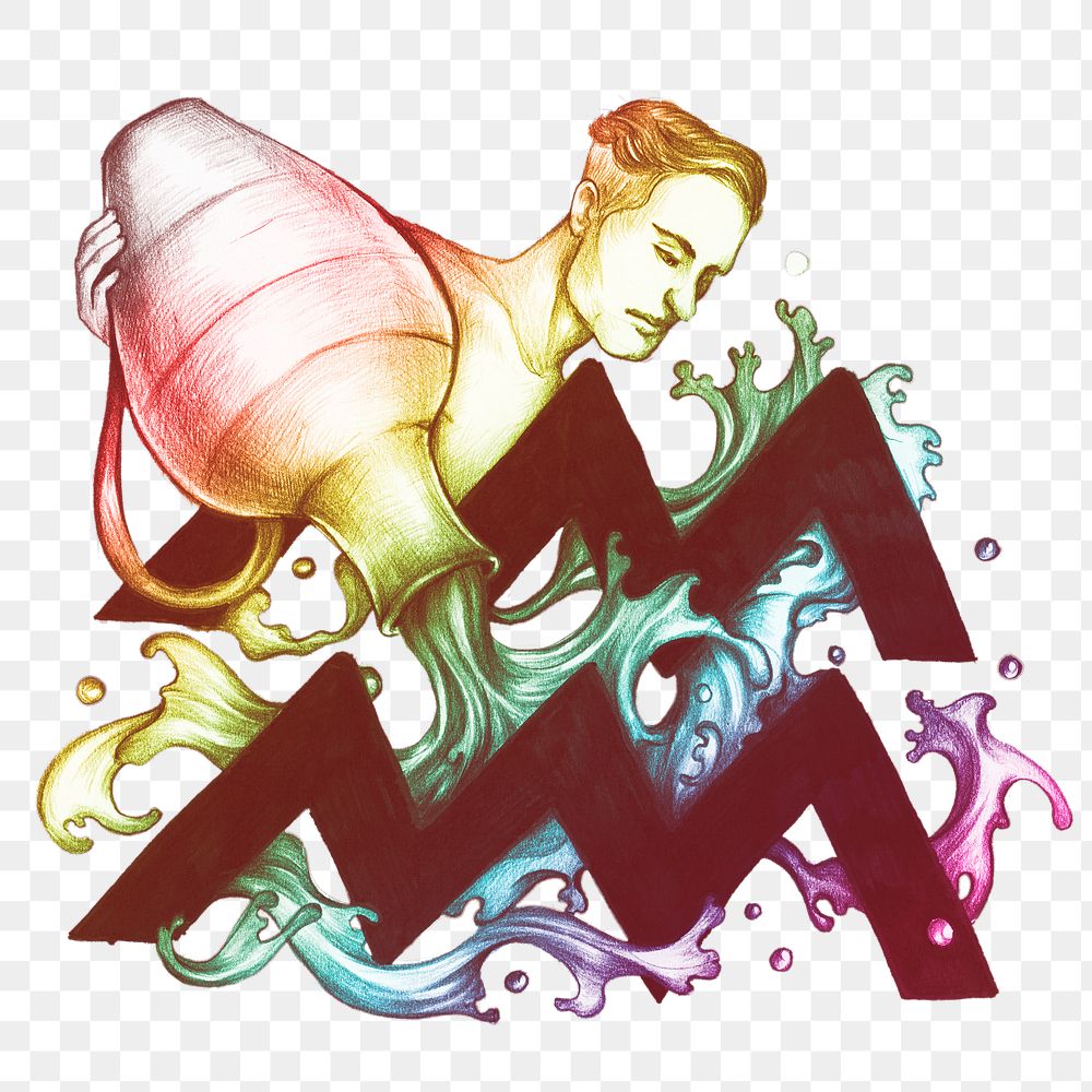 Png Aquarius horoscope sign sticker gradient astrological symbol