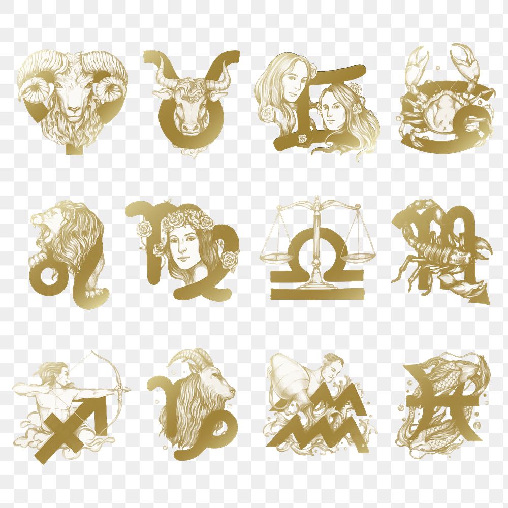 PNG astrological signs gold sticker horoscope symbol