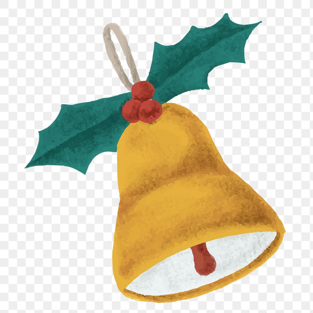 Bell with Christmas leaf png sticker illustration