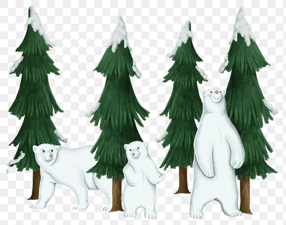 Christmas tree with bears png sticker Christmas drawing