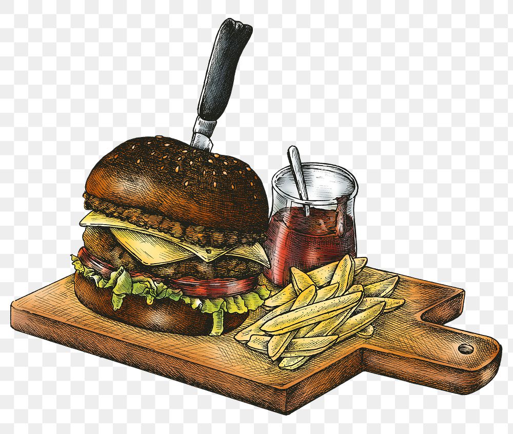Colorful burger with fries transparent png 